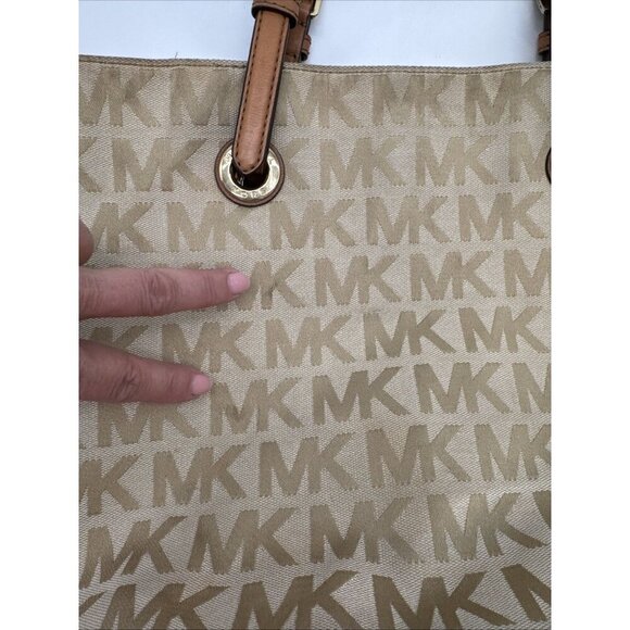 MICHAEL KORS JET SET hand bag Purse MK signature Jacquard cream gold - Picture 16 of 16